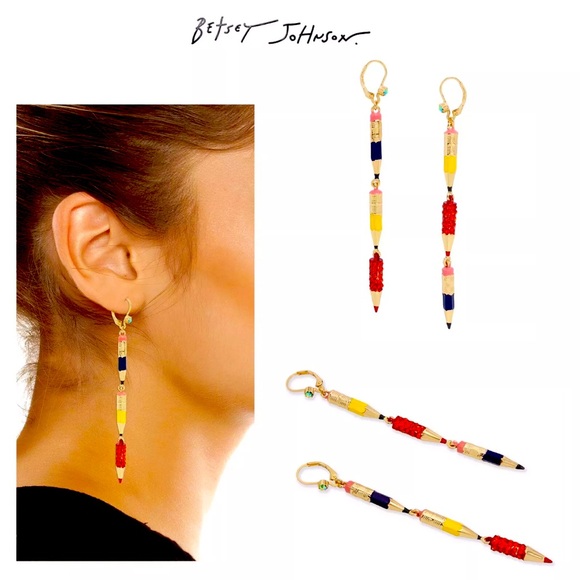New Betsey-Johnson Faux Stone Pencil Mismatch Linear Earrings - Picture 4 of 7